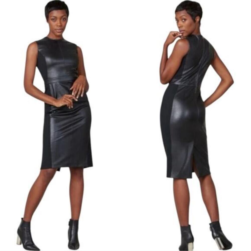 Spanx Leather Like Mixed Media Fitted Sheath Dress Size‎ Medium M Black new!